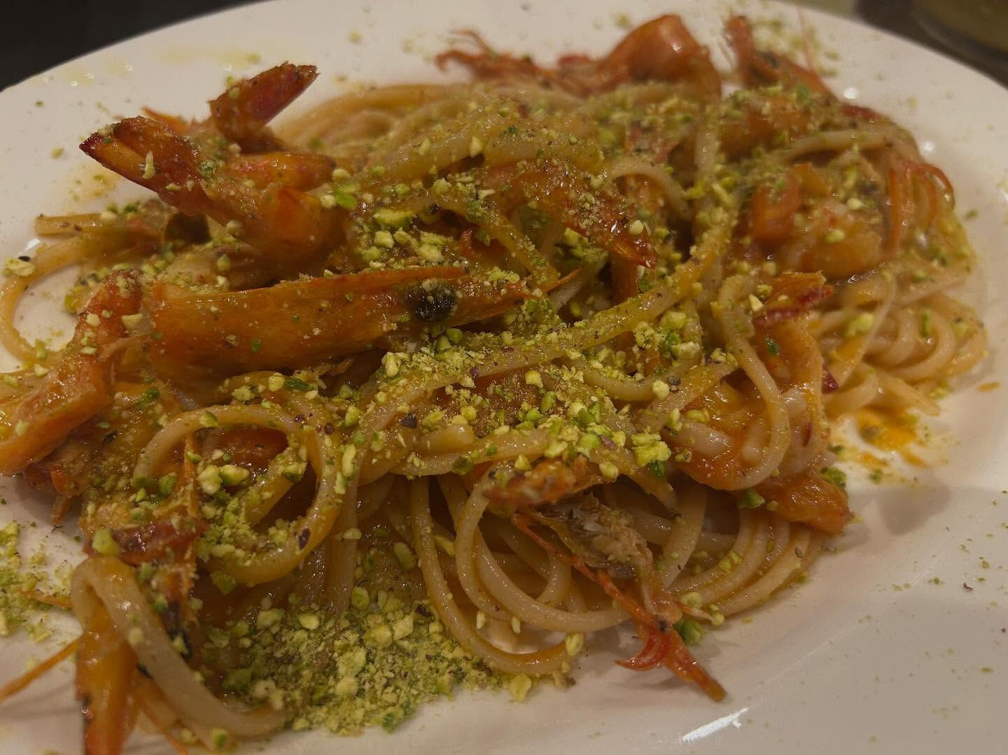車海老にピスタチオを合わせたパスタです